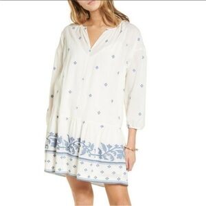 Madewell Primrose Jacquard long sleeve tunic dress women’s size large Boho blue